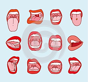 Mouths collection in different expressions. icon illustration