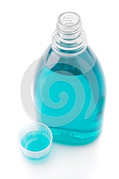 Mouthwash bottle isolated on white