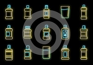 Mouthwash icons set vector neon