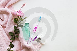 Mouthwash ,toothbrush health care for oral cavity photo