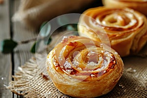 Mouthwatering Baked spiral pastry. Generate Ai photo