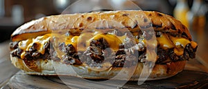 Mouthwatering Cheesesteak Perfection on Toasted Hoagie. Concept Food Photography, Cheesesteak photo