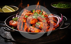 Mouthwatering Chicken Tikka Plating in Indian Restaurant