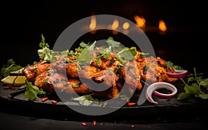 Mouthwatering Chicken Tikka Plating in Indian Restaurant