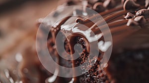 a mouthwatering close-up shot of a slice of freshly baked cake dripping with decadent jam ganache