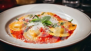 Mouthwatering Ravioli with parmesan - Generative AI photo