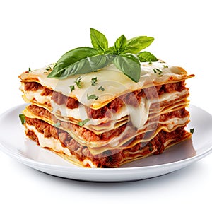 Mouthwatering image features a delightful serving of lasagna on a plate photo
