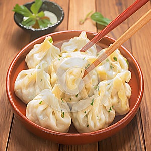 Mouthwatering manti dumplings showcased elegantly against wooden backdrop