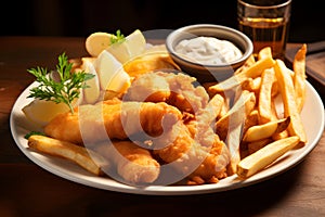 A mouthwatering plate of fish and chips. Ai Generated.NO.01