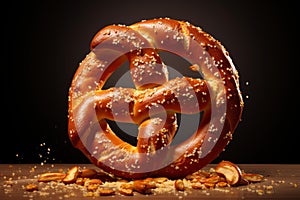 Mouthwatering Soft baked pretzel with salt. Generate ai photo
