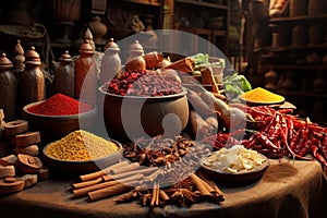 Mouthwatering Spices vegetables table cook. Generate Ai photo