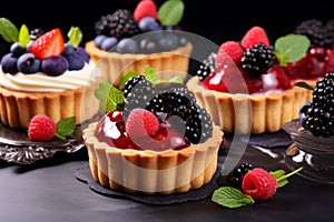 Mouthwatering Tasty sweet tartlets berry natural. Generate Ai photo