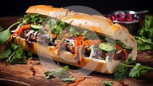 Mouthwatering Vietnamese banh mi sandwich photo