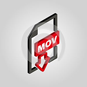 The MOV icon.3D isometric. Video file format symbol. Flat Vector