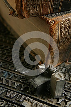 Movable type with old book photo