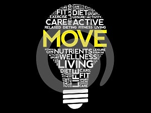 MOVE bulb word cloud collage