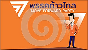 move forward party.english translation.thai alphabet.thai language. international business