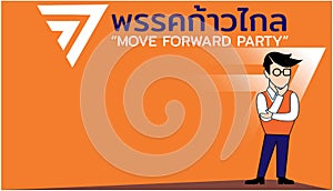 move forward party.english translation.thai alphabet.thai language. international business