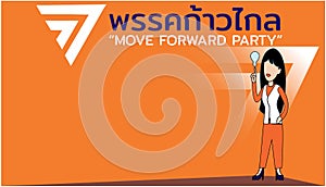 move forward party.english translation.thai alphabet.thai language. international business