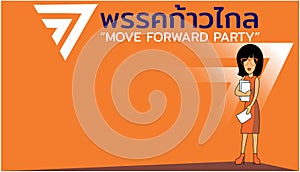 move forward party.english translation.thai alphabet.thai language. international business