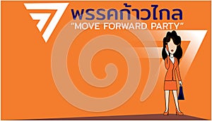 move forward party.english translation.thai alphabet.thai language. international business