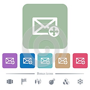 Move mail flat icons on color rounded square backgrounds