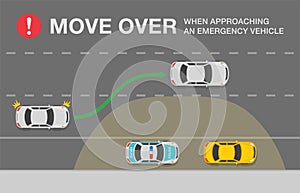 Move over for emergency vehicles. Traffic stop safety rule. Police stop a car on the street.