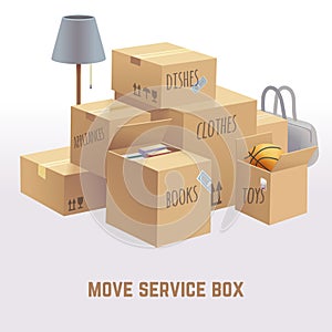 Move service box, package, cargo vector concept