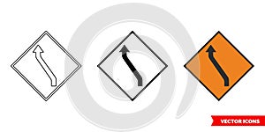 Move to left carraigeway one lane roadworks sign icon of 3 types color, black and white, outline. Isolated vector sign
