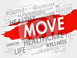 MOVE word cloud, fitness, sport