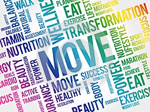 MOVE word cloud, fitness, sport