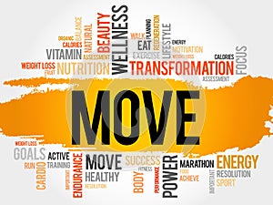 MOVE word cloud, fitness, sport