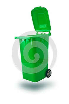 Moveable Green Recycle Bin isolated photo