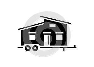 Moveable tiny house. Simple illustration in black and white.