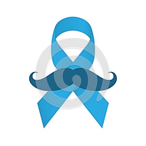 Movember icon. Mustache and blue ribbon as a symbol of struggle with cancer. photo