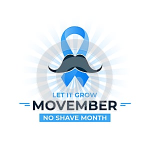 Movember, prostate cancer awareness month. Mens health concept. ribbon and moustache.