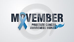 Movember, raise awareness of men`s health issues. like prostate cancer Vector background with text, ribbon and moustache.