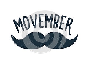 Movember, raise awareness of men`s health issues. like prostate cancer Vector illustration with text and moustache.