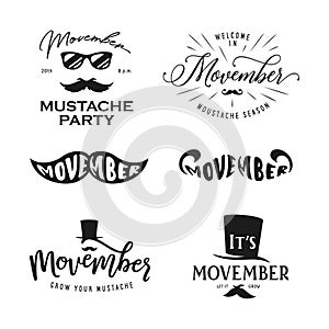 Movember season typography set. Vector vintage illustration. photo