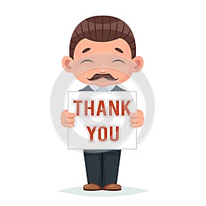 Movember thank you moustache november support smiling paper cute businessman mascot happy cartoon character design