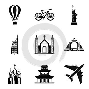 Movement around the world icons set, simple style