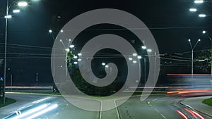 The movement of cars on the city road, car lights, time lapse