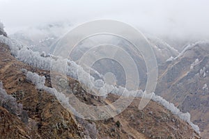 Movement of the clouds on the mountains, Northern Caucasus, Russ