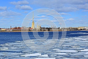 Movement of clouds on the Peter and Paul Fortress in St. Pitersb