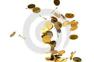 Movement of falling gold coin, flying coin, rain money isolated