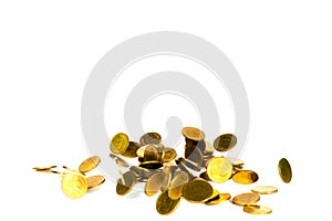 Movement of falling gold coin, flying coin, rain money isolated on white background, business and financial wealth and take profit