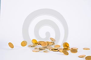 Movement of falling gold coin, flying coin, rain money with soft