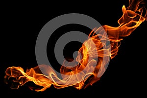 Movement of fire flames isolated on black background