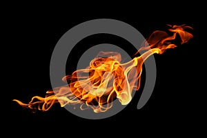 Movement of fire flames isolated on black background