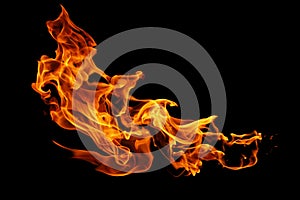 Movement of fire flames isolated on black background.